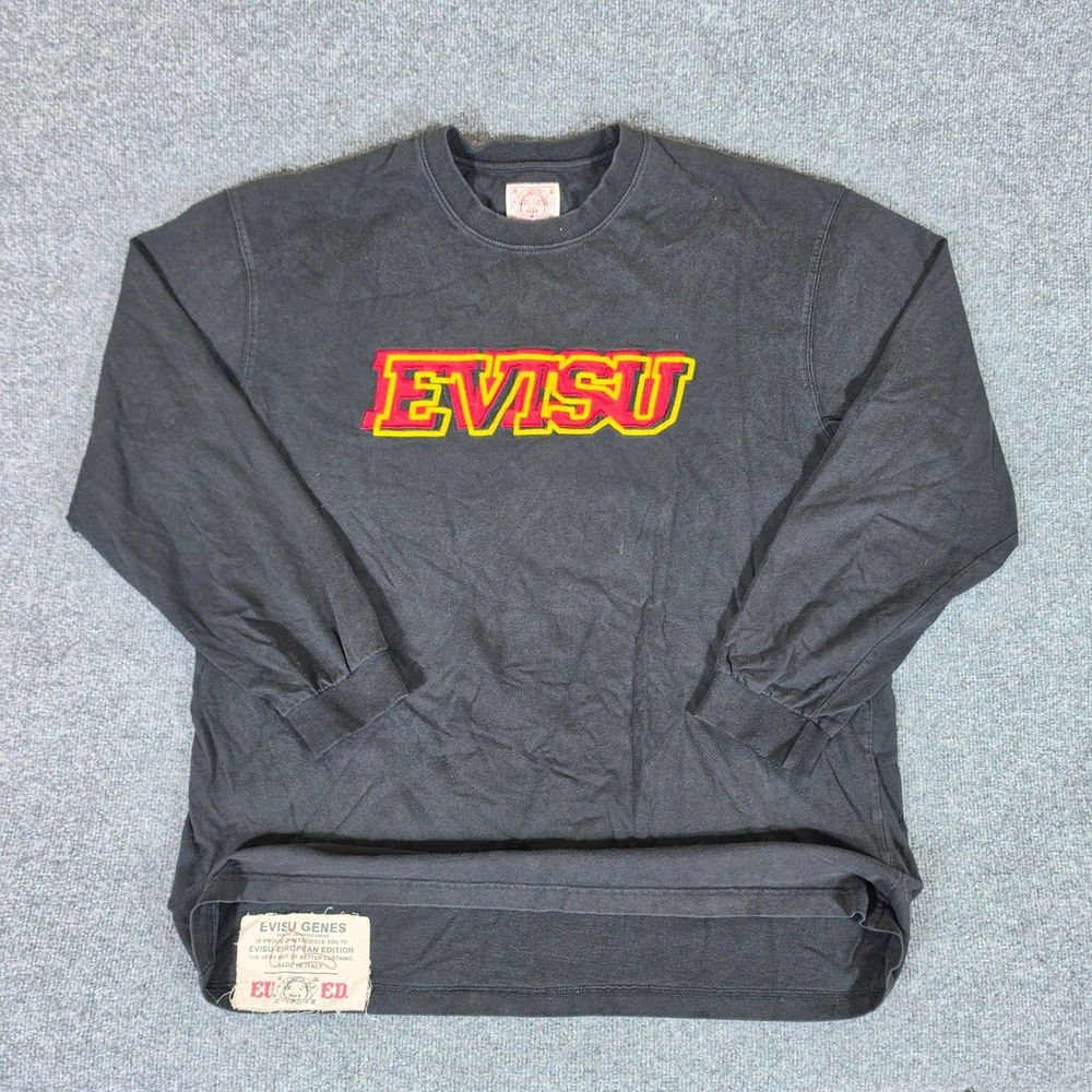 Rare Evisu Genes Mens Black Long Sleeve Graphic T-Shirt Made in Italy Size 2XL
